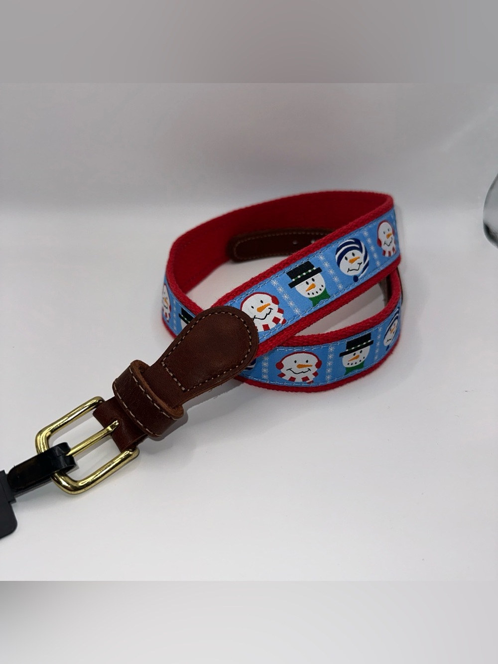 Preston Leather Snowman Holiday Belt Solid Brass Buckle Kids Size 24 Made in USA